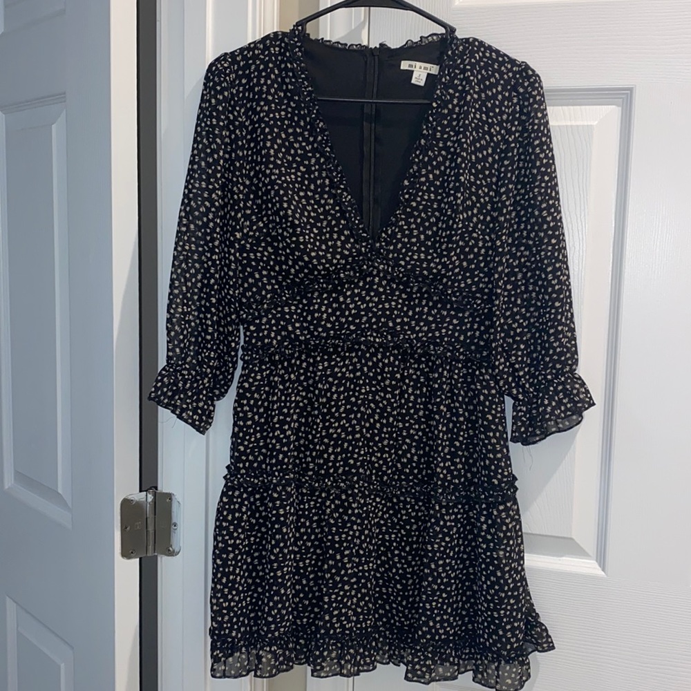Miami Black Pattern Sleeve Mini Dress